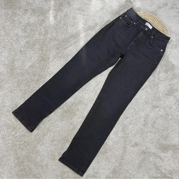 Zara Split Hem Slim Jeans Black High-Rise Full Length Straight Leg Size 6 - Picture 4 of 16